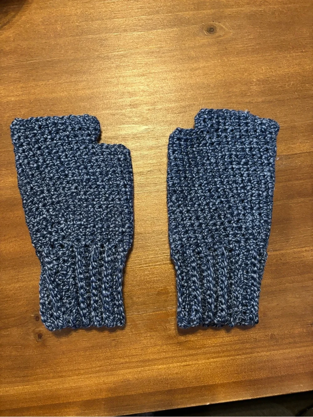 Handmade Knit Fingerless Gloves in Heathered Blue